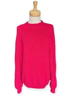 Oversized Hand Knit Red Women's Chunky Mock Neck Sweater. Size 2X-Large